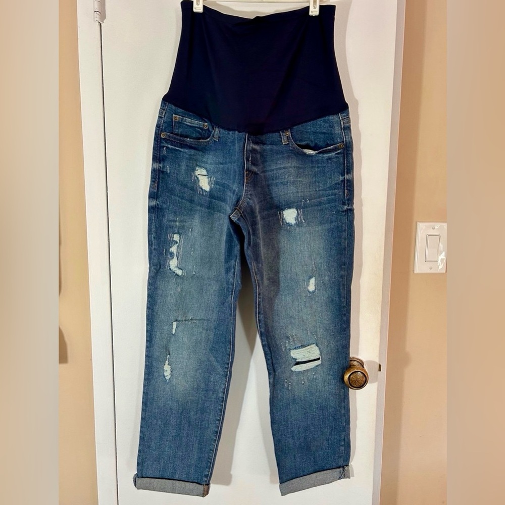 GAP Maternity Women's Distressed Blue Boyfriend Jeans, Size 6